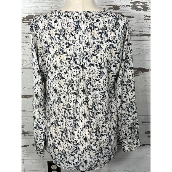 CABI Shatter Blouse Geometric Print White Taupe Black Gray Sz S #3094 - Picture 3 of 8